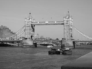 Image showing Black and white Tower Bridge in London