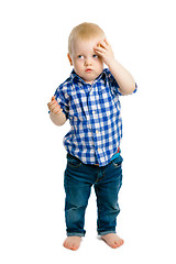 Image showing baby boy on a white background. headache