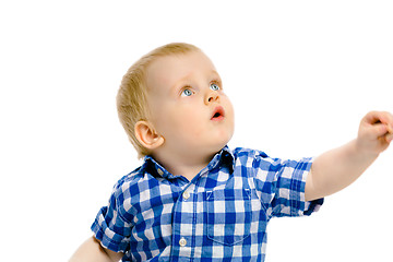 Image showing boy looking up on a white background
