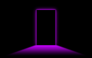 Image showing Black door with bright neonlight at the other side