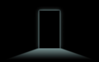 Image showing Black door with bright neonlight at the other side