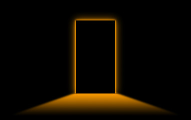 Image showing Black door with bright neonlight at the other side