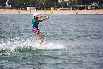 Image showing Young girl wakeboarder