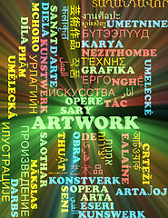 Image showing Artwork multilanguage wordcloud background concept glowing