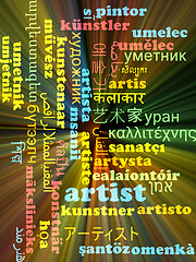 Image showing Artist multilanguage wordcloud background concept glowing