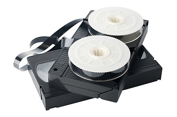 Image showing Two videotapes and reel