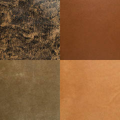 Image showing Set of brown leather samples