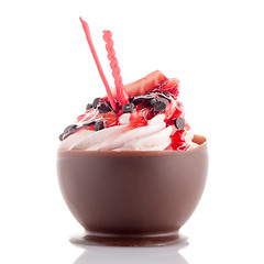 Image showing Strawberry and chocolate pastry mousse