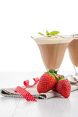 Image showing Chocolate mousse and strawberries
