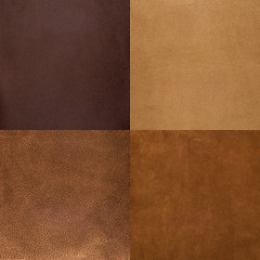 Image showing Set of brown leather samples