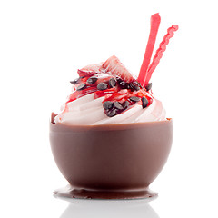 Image showing Strawberry and chocolate pastry mousse