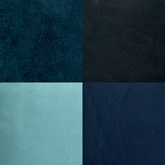 Image showing Set of blue leather samples