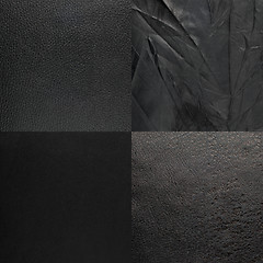 Image showing Set of black leather samples