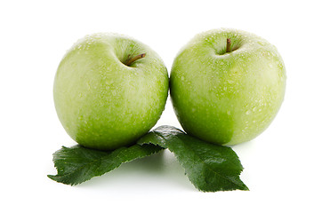 Image showing Two fresh green apples