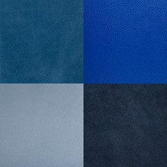 Image showing Set of blue leather samples