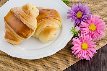 Image showing Croissants with orange juice 