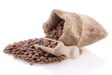 Image showing Burlap bag with lentils