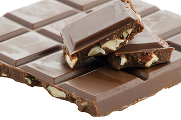 Image showing Closeup detail of chocolate with almods parts