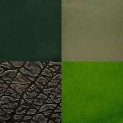 Image showing Set of green leather samples