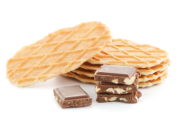 Image showing Pile of sweet waffles and chocolate parts