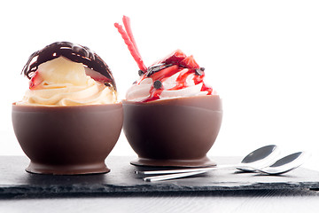 Image showing Strawberry and chocolate pastry mousse