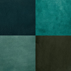 Image showing Set of green leather samples