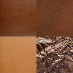 Image showing Set of brown leather samples