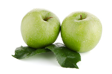 Image showing Two fresh green apples