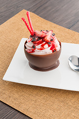 Image showing Strawberry and chocolate pastry mousse