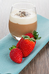 Image showing Chocolate mousse and strawberries