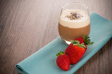 Image showing Chocolate mousse and strawberries