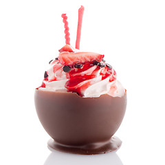 Image showing Strawberry and chocolate pastry mousse