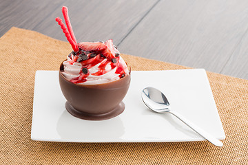 Image showing Strawberry and chocolate pastry mousse