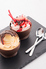 Image showing Strawberry and chocolate pastry mousse