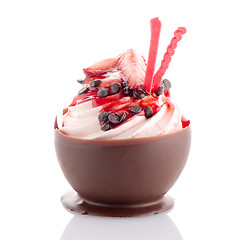 Image showing Strawberry and chocolate pastry mousse