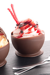 Image showing Strawberry and chocolate pastry mousse