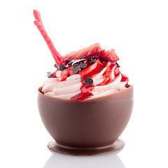 Image showing Strawberry and chocolate pastry mousse