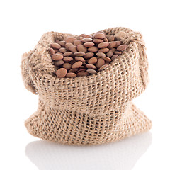 Image showing Burlap bag with lentils