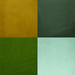 Image showing Set of green leather samples