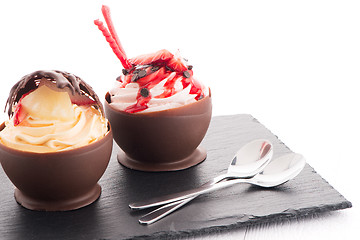 Image showing Strawberry and chocolate pastry mousse