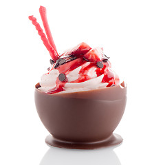 Image showing Strawberry and chocolate pastry mousse