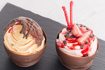 Image showing Strawberry and chocolate pastry mousse