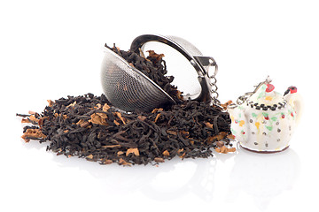 Image showing Black dry tea with petals