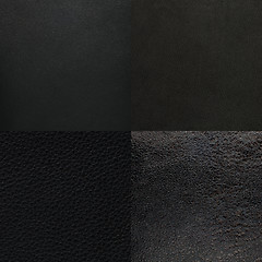 Image showing Set of black leather samples