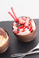 Image showing Strawberry and chocolate pastry mousse