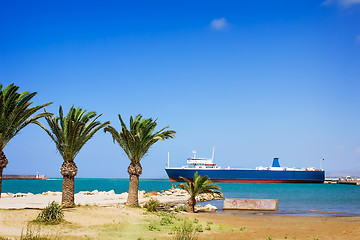 Image showing Landscape: views of the port and the ship in the town Rethymno, 