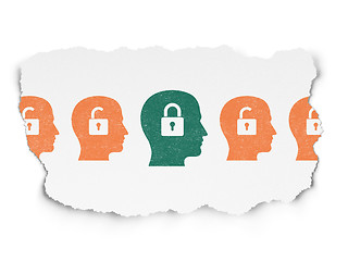 Image showing Business concept: head with padlock icon on Torn Paper background