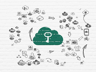 Image showing Cloud networking concept: Cloud With Key on wall background