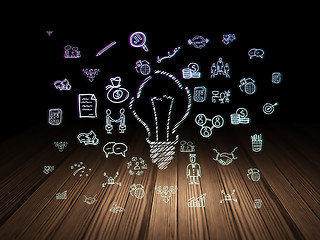 Image showing Business concept: Light Bulb in grunge dark room