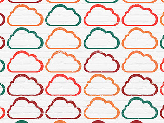 Image showing Cloud computing concept: Cloud icons on wall background